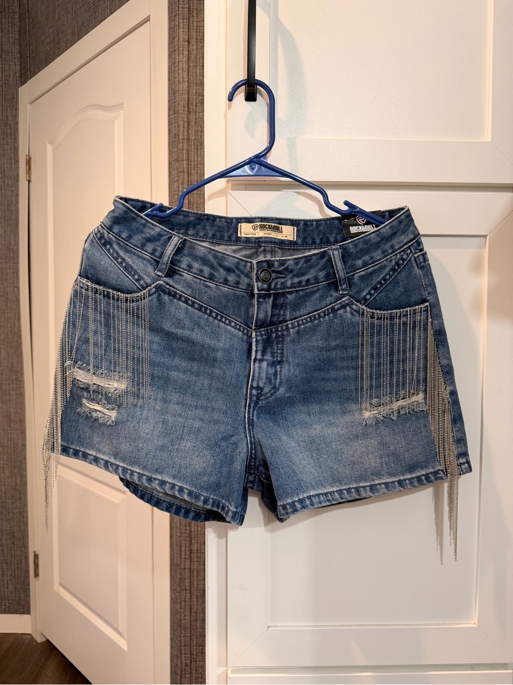 Rock & Roll denim High rise tassel shorts